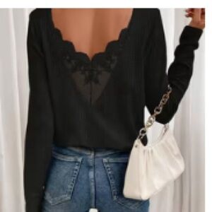 Elegant Black Lace Back Women Top